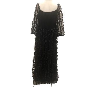 Andree by Unit Size L black maxi dress with floral appliqués smocked bodice